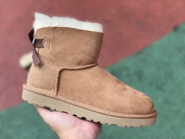 UGG bow marron UGG Bailey shearling plus velours chaud bottes de neige mi-mollet courtes pour femmes