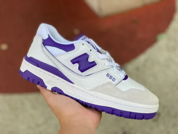 NB550 blanc et violet pur original New Balance 550 série hommes et femmes même style chaussures de basket-ball rétro BB550WR1