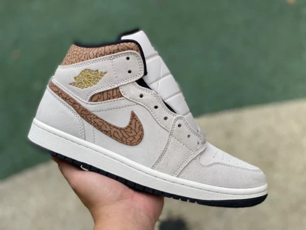 aj1mid beige blanc marron pur original Air Jordan 1 Mid AJ1 beige blanc marron motif éléphant mi-haut DZ4129102