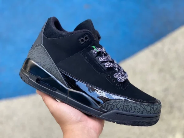 aj3 cuir verni noir Air Jordan 3 motif rafale de chat noir FN0344-901