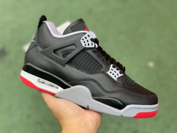 aj4 cuir noir et rouge coupé pur original Air Jordan 4 "Bred Reimagined" FV5029-006