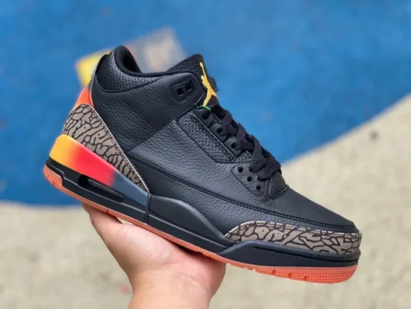 aj3 noir rouge orange modèle commun J Balvin x Air Jordan 3 AJ3 noir rouge orange FN0344-001