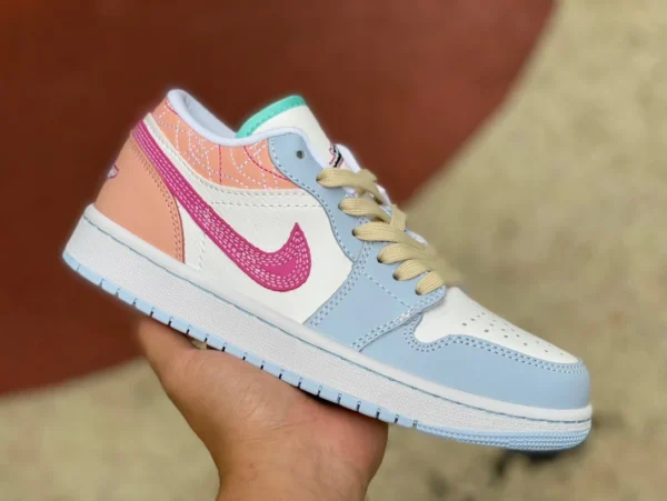 aj1 riz rose bleu bas Air Jordan 1 Low AJ1 riz rose bleu rétro chaussures de basket-ball basses femmes FV3623-151