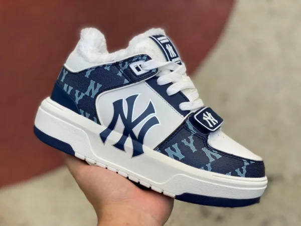 MLB blanc et bleu plus velours coton pur original MLB new NY presbytie mode polyvalent et confortable hommes et femmes couple baskets de sport et de loisirs 3ASXCDN3N (C006)