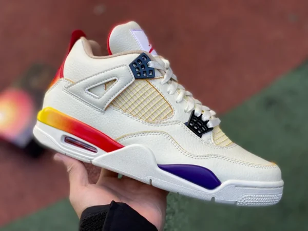 aj4 Blanc Bleu Rouge Super Bowl Rainbow J Balvin x Jordan Air Jordan 4 Joint Retro Chaussures de basket Blanc Bleu Rouge DG0344-901