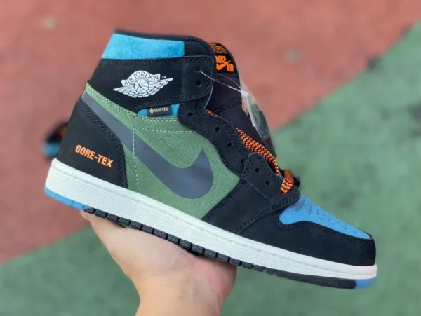 aj1 noir vert bleu haut TEX Air Jordan 1 Element GORE-TEX poignée de support en cuir DB2889-003