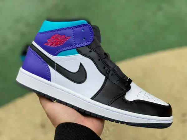 aj1mid coutures noires et blanches et violettes pure original Air Jordan 1 Mid AJ1 baskets de basket-ball mi-hautes à coutures noires et blanches et violettes DQ8426-154