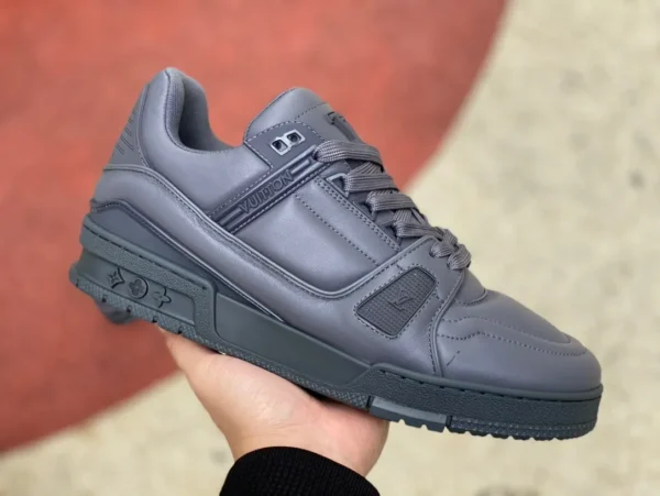 LV violet gris LoUIS VUTTON Trainer en cuir de veau bout rond à lacets panneau bas