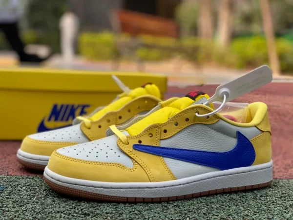 aj1 Barb Low Blanc Jaune Bleu Travis Scott x Air Jordan 1 Low "Canary" Barb Low DZ4137-700