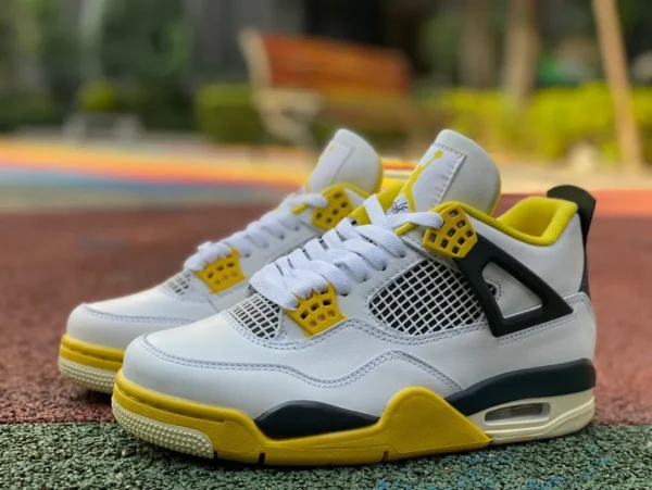 aj4 blanc jaune noir Air Jordan 4 Retro Vivid Sulphur AQ9129-101