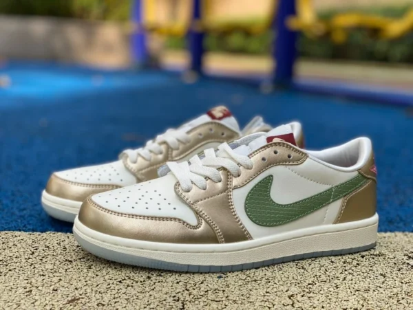 aj1 platine vert année du dragon bas Air Jordan 1 Low AJ1 année du dragon chaussures de basket-ball rétro basses blanches et vertes FQ6593-100