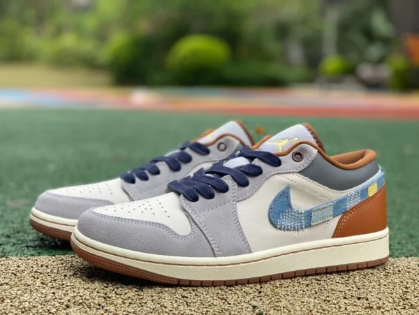 aj1 blanc bleu marron denim faible dt pur original Air Jordan 1 Low AJ1 blanc bleu denim denim chaussures de basket-ball basses FZ5042-041