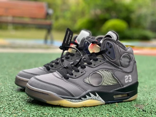 aj5ow aile de cigale noire pièce coupée pure originale OFF-White X Air Jordan 5 OW joint AJ5 aile de cigale déconstruite translucide CT