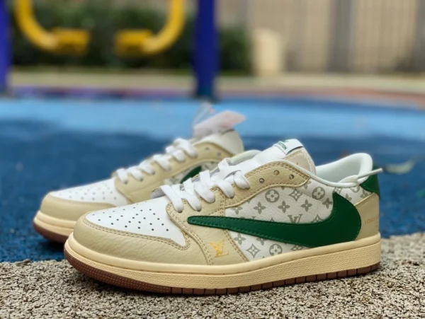 aj1 barbe basse LV beige vert Travis Scott x Air Jordan 1 Low x Louis Vuitton barbe lv ts joint LX1988-300