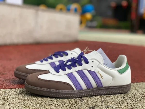 Adidas originals Samba OG baskets basses décontractées blanches, violettes et marron ID8349