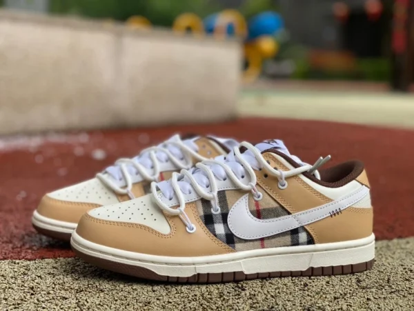 Dunk strap Burberry blanc marron Nike Dunk Low baskets basses décontractées DD1503-124