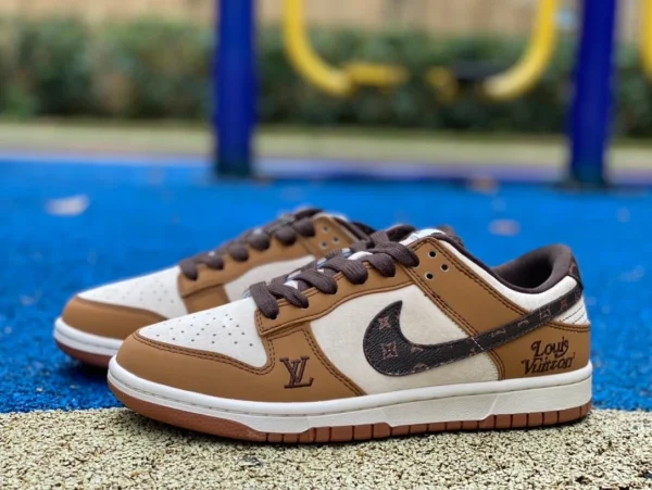 Dunk joint strap LV blanc marron Nike Dunk x Louis Vuitton DQ1098-342