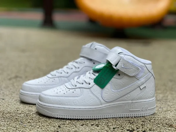 Air Force AF1 LV blanc pur mi-haut Nike/Nike Air Force 1 x LOUIS VUITTON baskets décontractées à la mode résistantes à l'usure