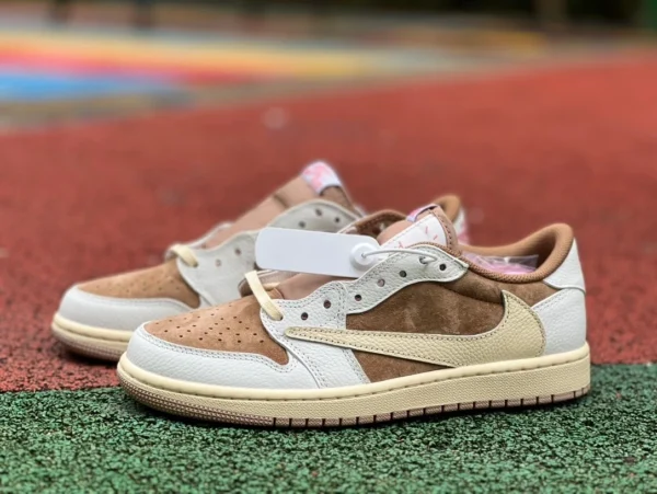 aj1 barb bas blanc marron rose Travis Scott x Air Jordan 1 Low barb bas haut DM7886-106