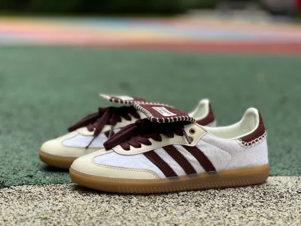 Adidas De Xun WB Blanc Marron Mane Pure Original Wales Bonner x Samba De Xun Chaussures Blanc Marron Mane Rétro Low-top Casual Chaussures IE0586