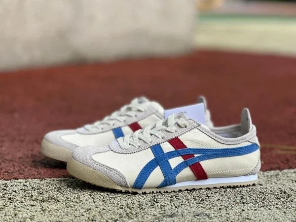 Planche basse Onitsuka Tiger blanche, grise, bleue et rouge pure originale Onitsuka Tiger MEXICO 66