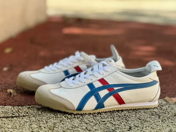 Planche basse Onitsuka Tiger blanche, grise, bleue et rouge pure originale Onitsuka Tiger MEXICO 66