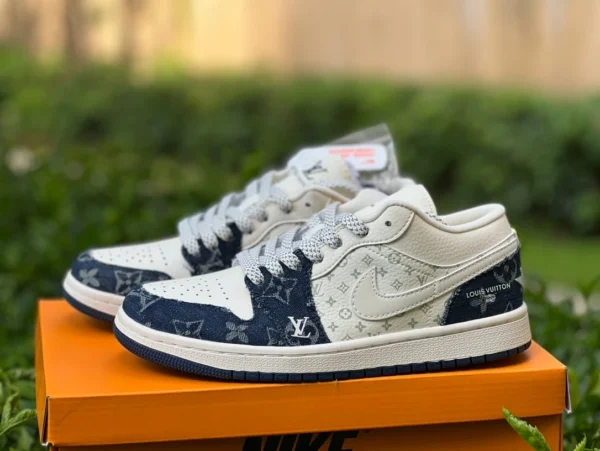 aj1 low top lv blanc bleu denim Air jordan1 low x Louis Vuitton sj9950-003